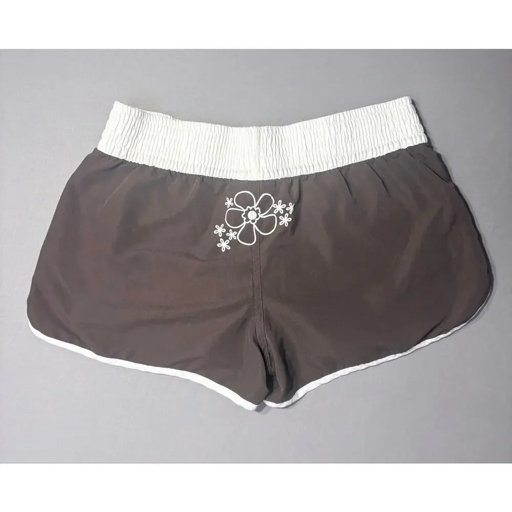 Y2K Hawaiian Beach Swim Surf Lightweight Stretch Waistband Pocket Shorts Women M